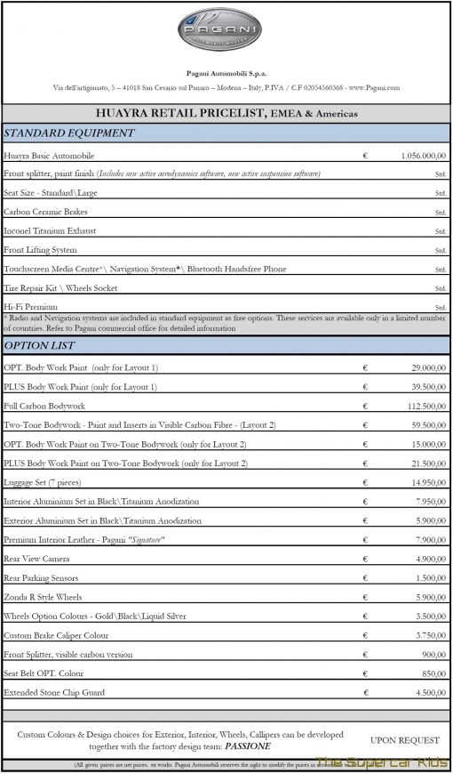price-list-pagani-huayra