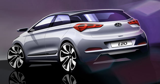 Nieuwe Hyundai i20 designschets achter<br>